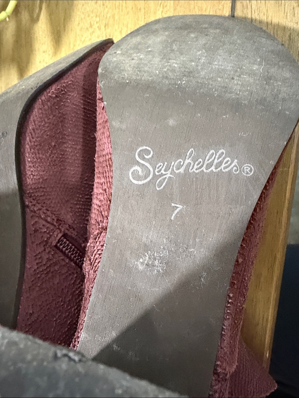 Seychelles Suede Textured Tulip Topline- Block Heel Ankle Boots - Burgundy - Picture 5 of 6